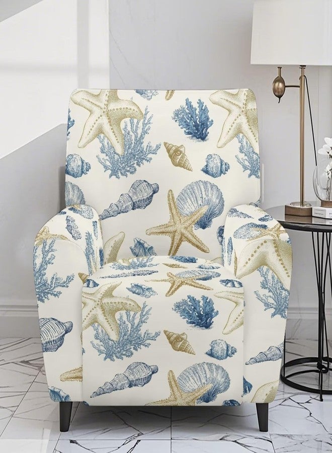 أغطية كرسي استرخاء من تالايتوس بنمط نجم البحر والمحار والمرجان، 4 قطع، مع مساند للذراعين، غطاء كرسي استرخاء من ليزي بوي، أغطية مانعة للانزلاق لكرسي الاسترخاء مع جيوب تخزين، واقي للأثاث - Image 2